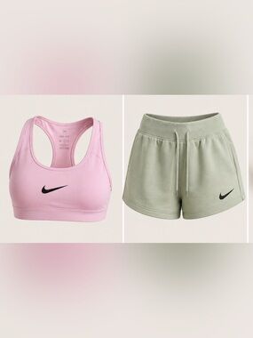 Nike Pink & Gray Sports Bras with Sage Green Nike Shorts Bundle!